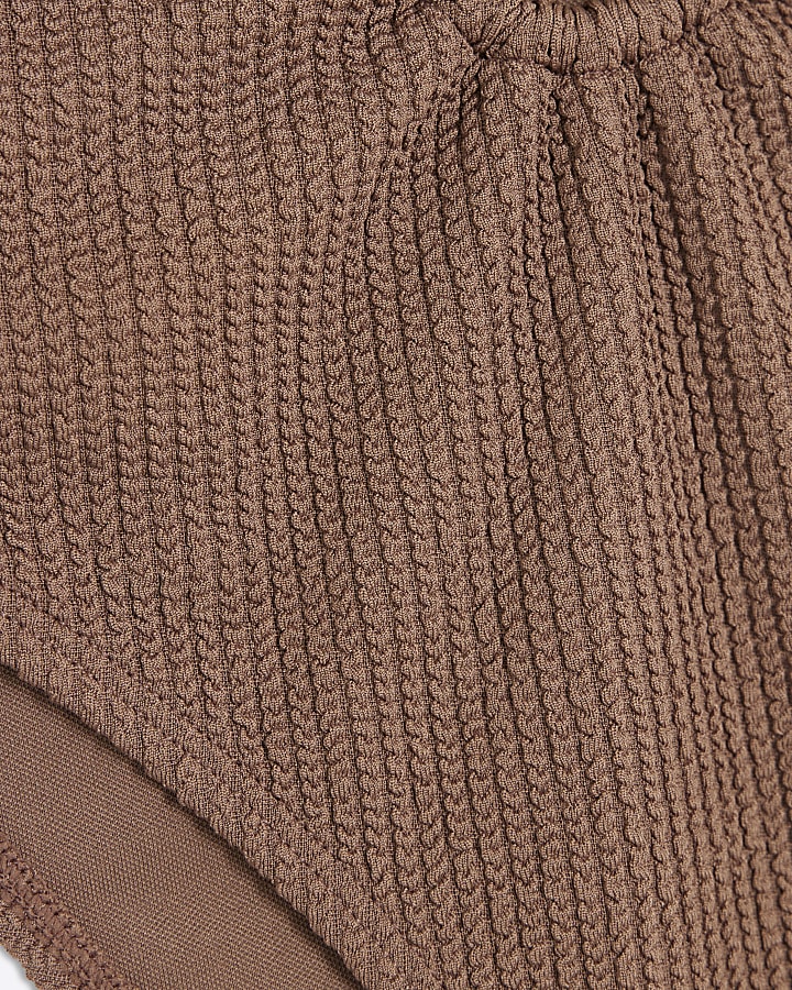 Brown Textured High Waisted Bikini Bottoms