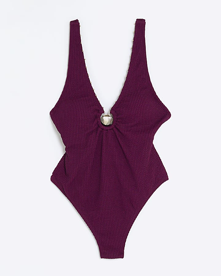 Purple Textured Shell Swimsuit