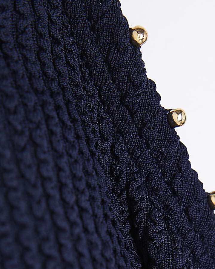 Navy Textured Shell Bikini Top