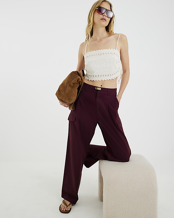 Purple Wide Leg Tailored Cargo Trousers