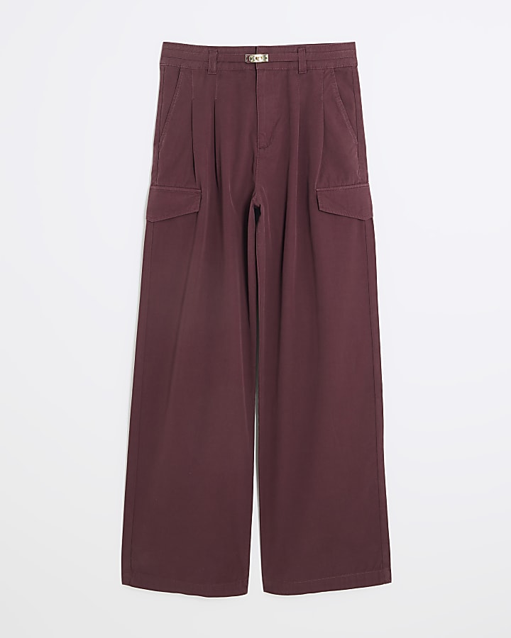 Purple Wide Leg Tailored Cargo Trousers