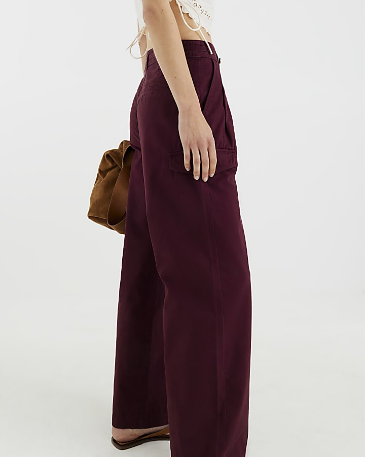 Purple Wide Leg Tailored Cargo Trousers
