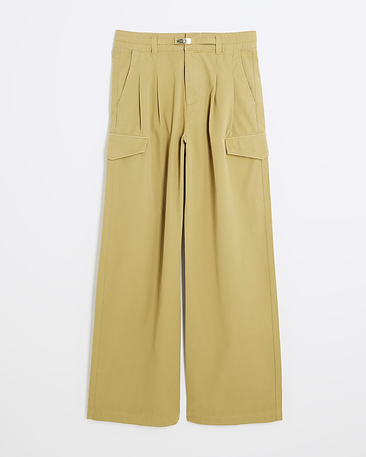 Green Wide Leg Tailored Cargo Trousers