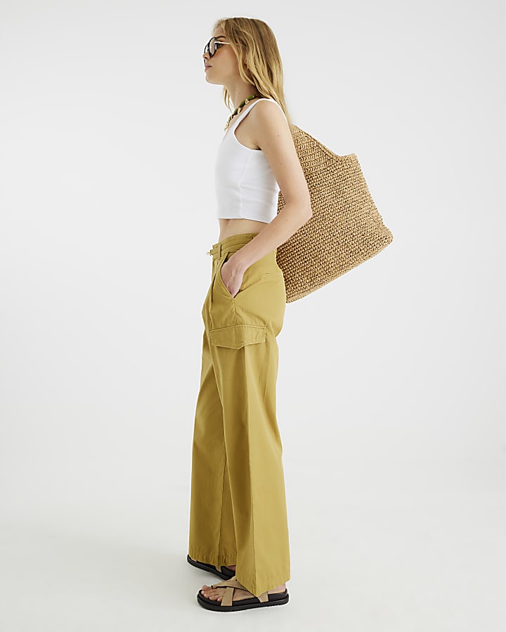Green Wide Leg Tailored Cargo Trousers