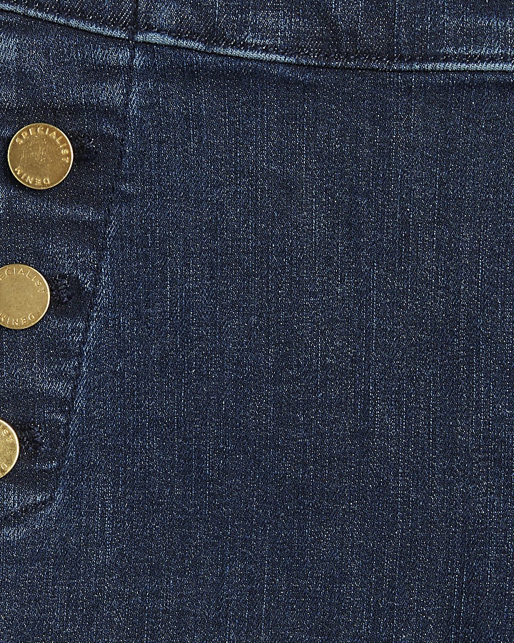 Blue High Rise Palazzo Button Detail Jeans