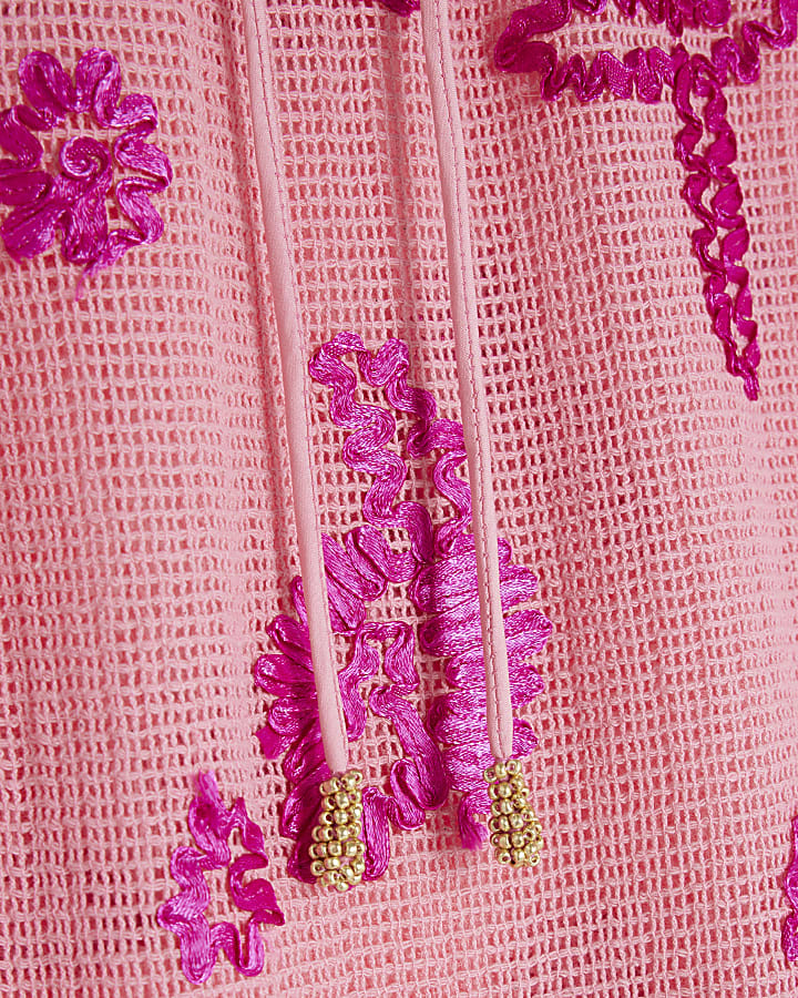 Pink Embroidered Maxi Beach Skirt