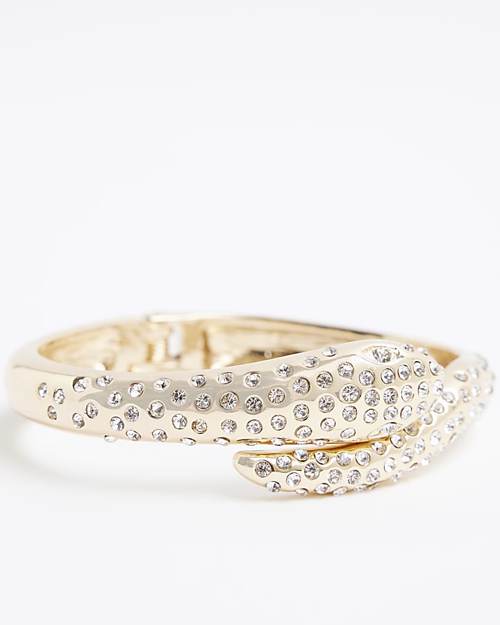 Gold Diamante Snake Hinged Bangle