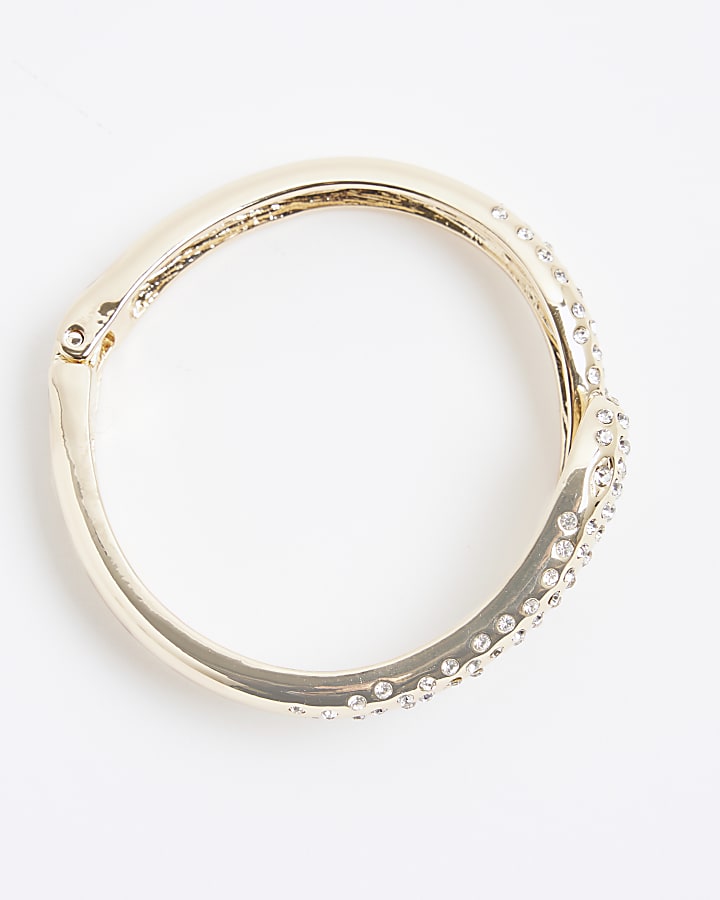 Gold Diamante Snake Hinged Bangle
