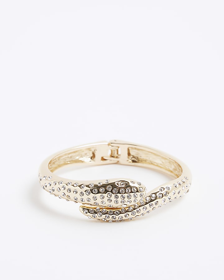 Gold Diamante Snake Hinged Bangle