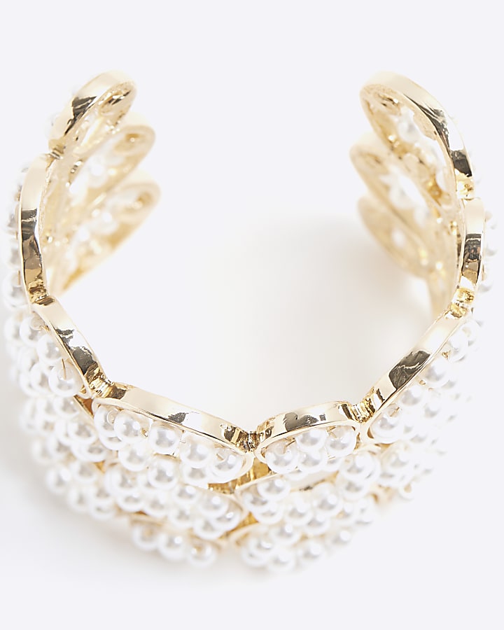 Gold Pearl Circle Chunky Cuff Bracelet