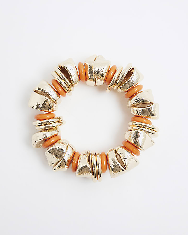 Gold Orange Beaded Stretch Bracelet