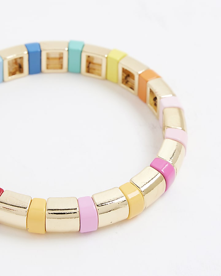 Gold Multi Colour Stretch Beaded Bracelet