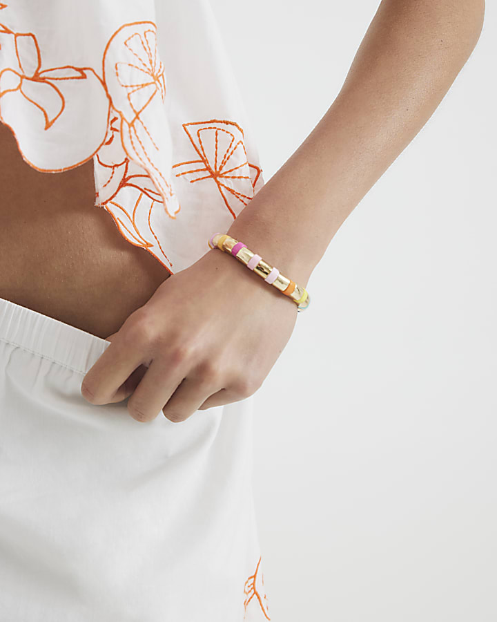 Gold Multi Colour Stretch Beaded Bracelet