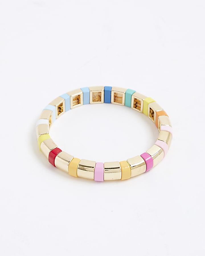 Gold Multi Colour Stretch Beaded Bracelet