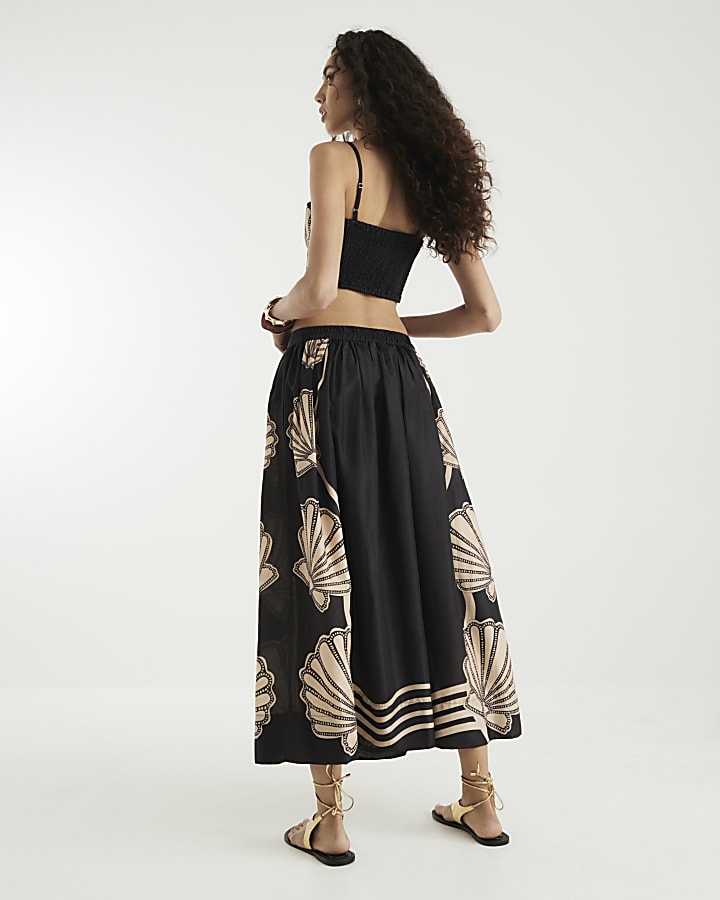 Black Printed Beach Maxi Skirt