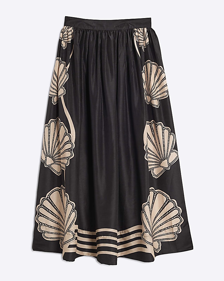 Black Printed Beach Maxi Skirt