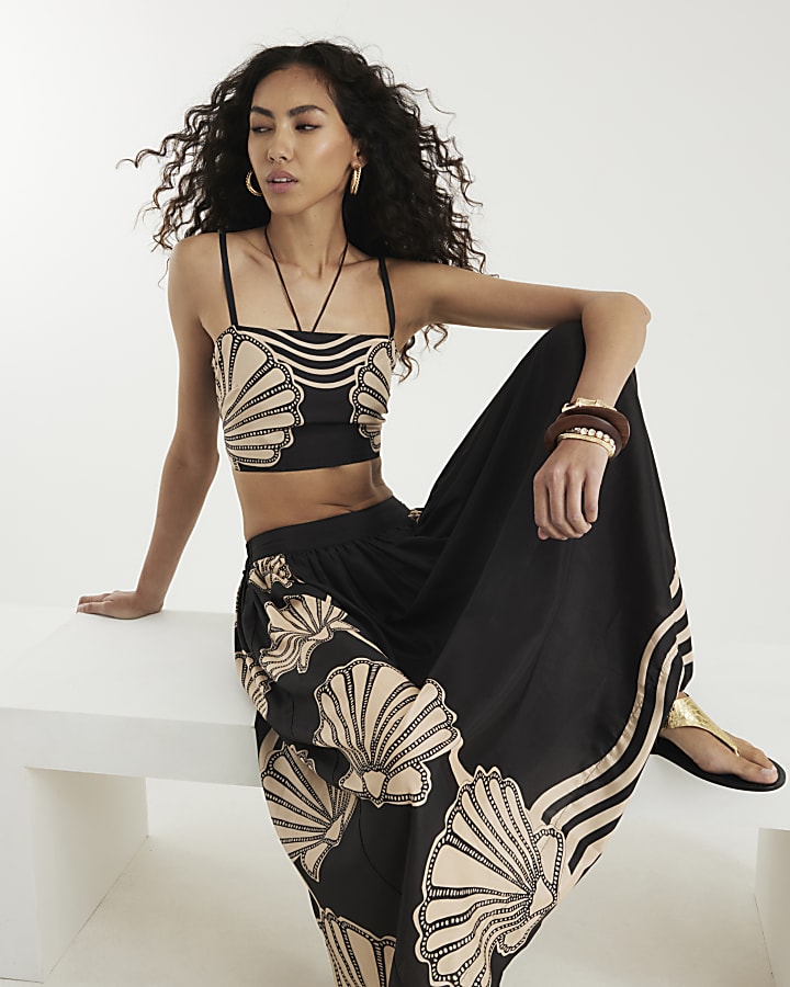 Black Printed Beach Maxi Skirt
