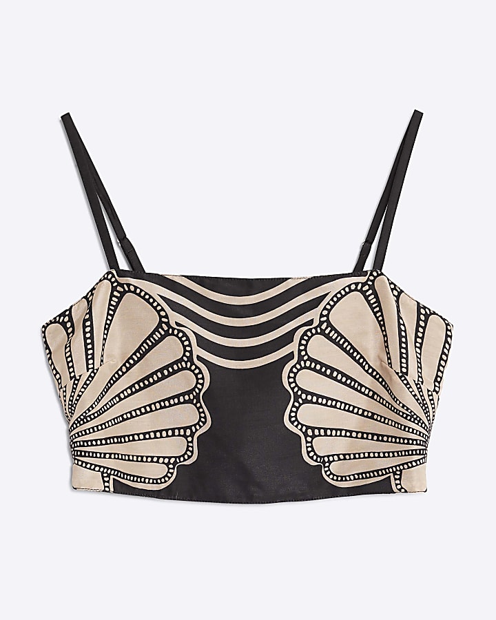 Black Printed Beach Crop Top