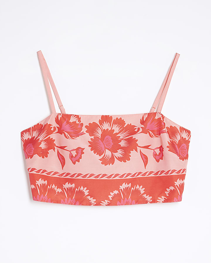 Pink Floral Beach Crop Top
