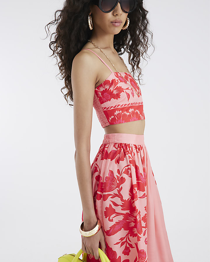 Pink Printed Beach Maxi Skirt