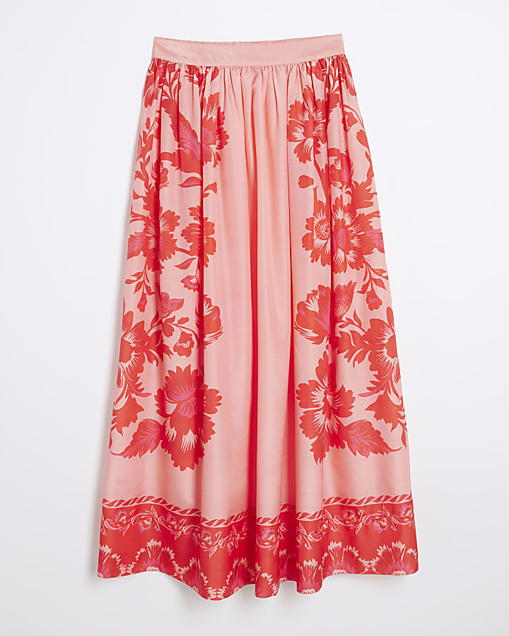 Pink Floral Beach Maxi Skirt