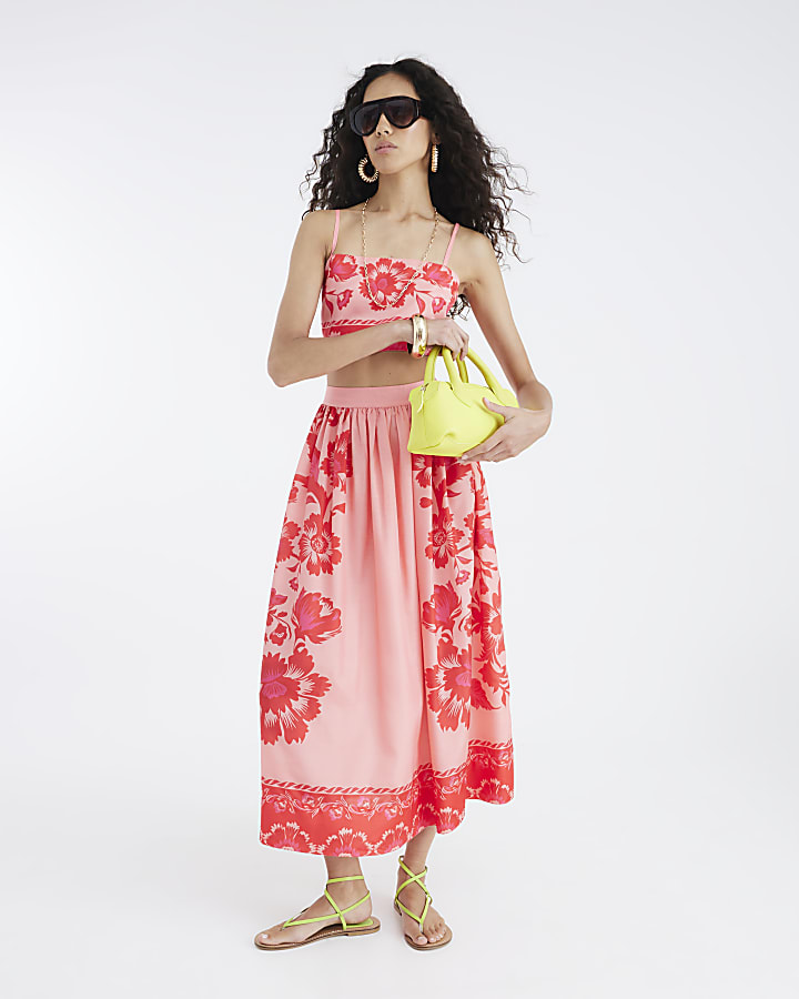 Pink Printed Beach Maxi Skirt