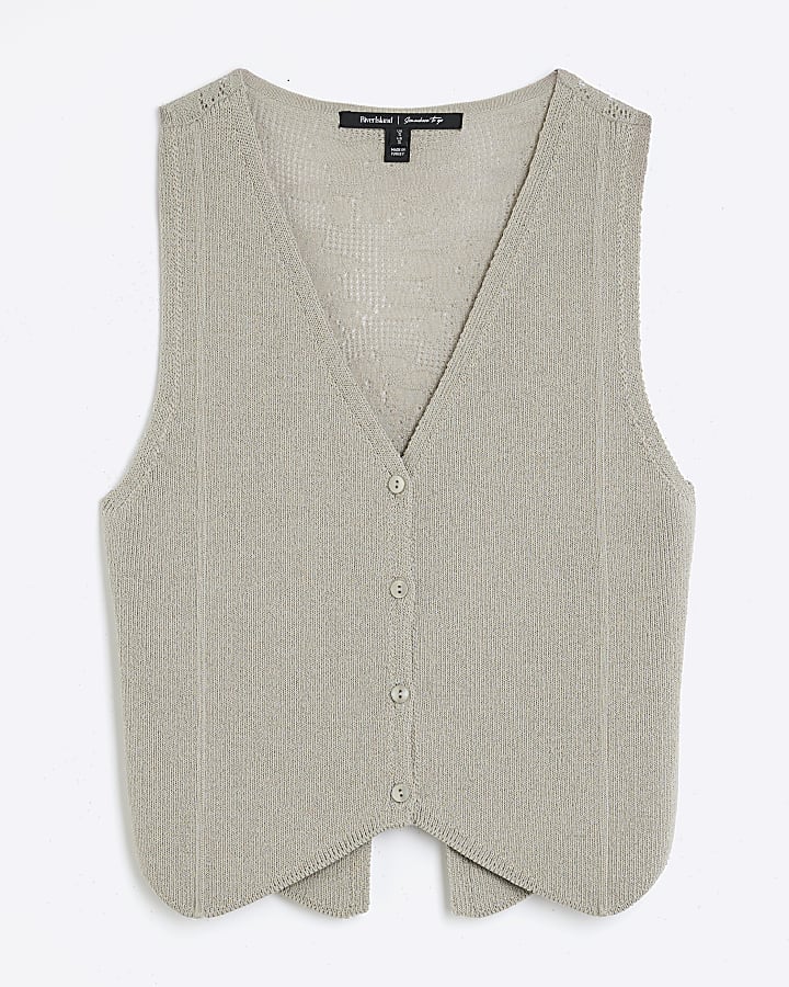 Grey Lace Back Crochet Waistcoat