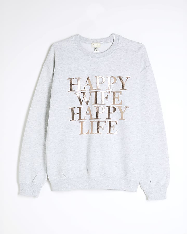 Grey Happy Wife Sweatshirt