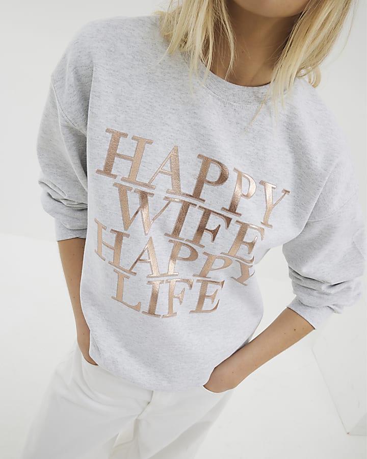 Grey Happy Wife Sweatshirt