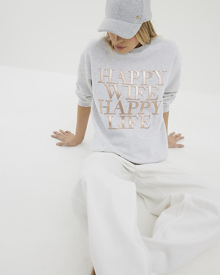 Grey Happy Wife Sweatshirt