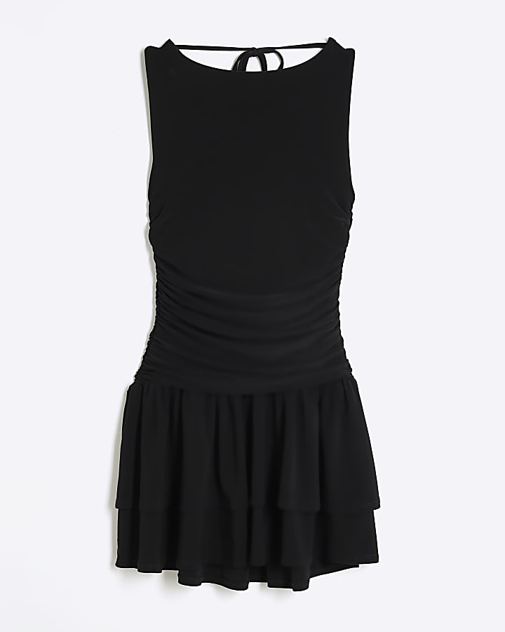 Black Double Layer Skater Mini Dress