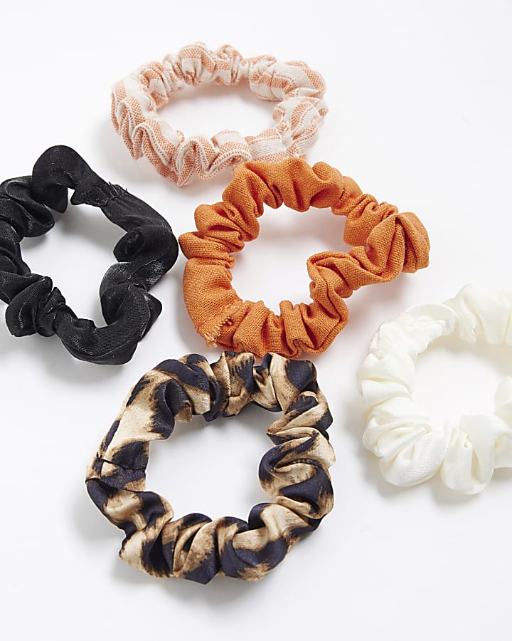 Brown Leopard Mini Scrunchie 5 Pack