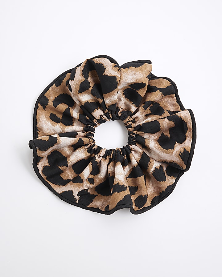 Brown Leopard Print Hair Scrunchie