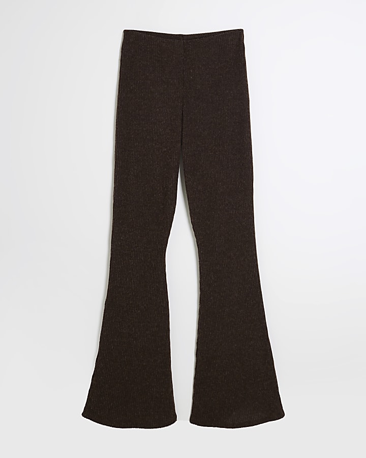 Brown Ribbed Flared Trousers