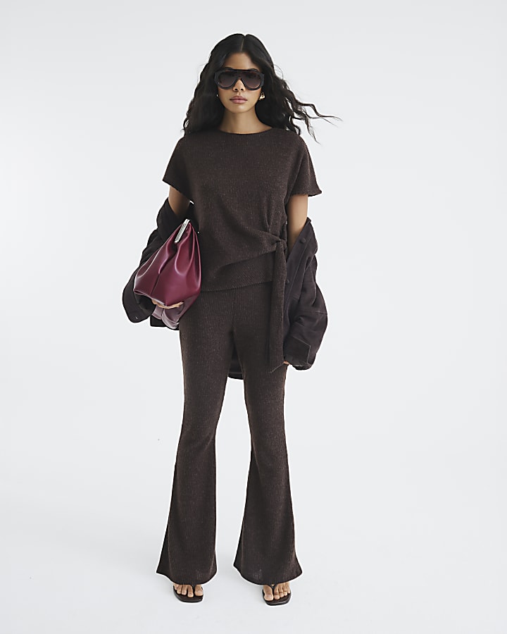 Brown Ribbed Flared Trousers