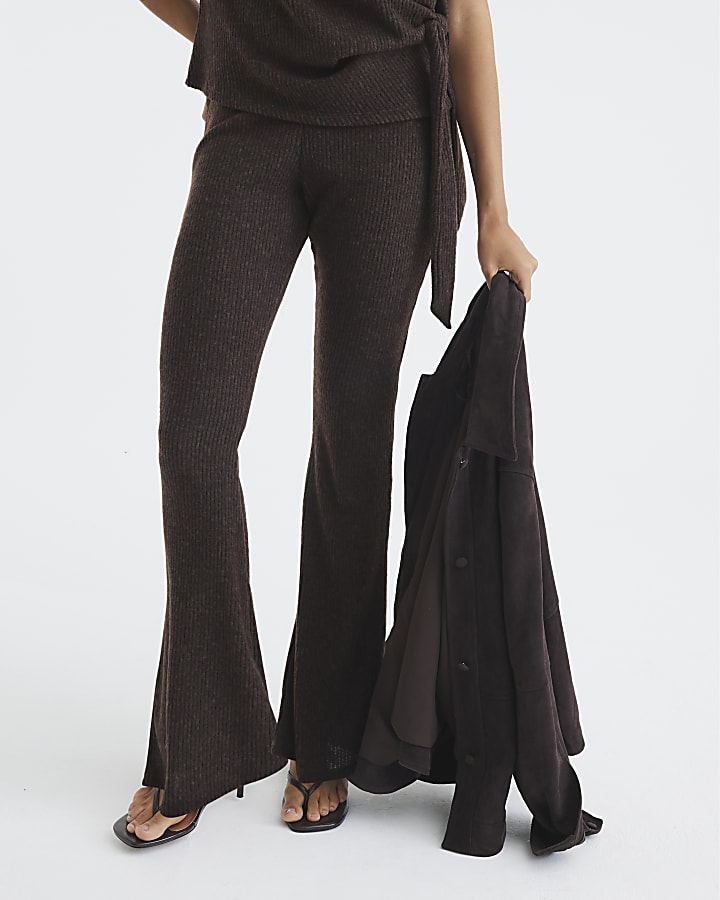 Brown Ribbed Flared Trousers