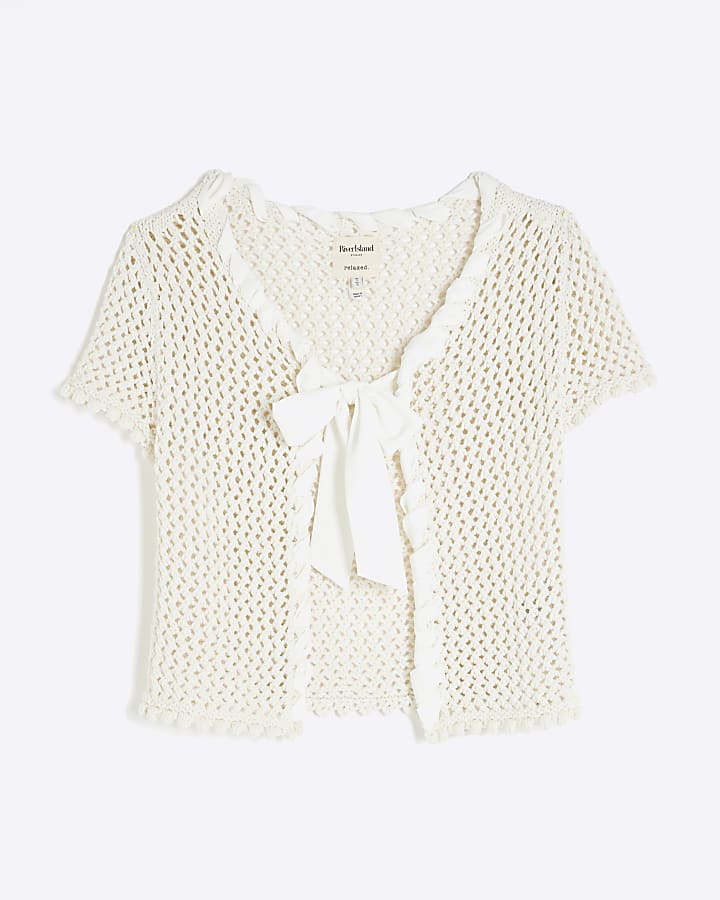 Cream Bow Front Cardigan
