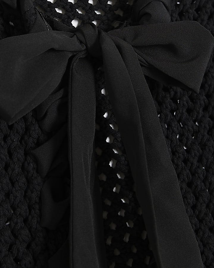 Black Crochet Bow Front Cardigan