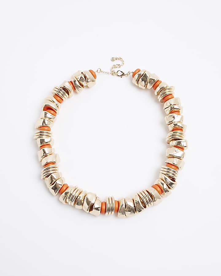 Gold Orange Beaded Collar Necklace