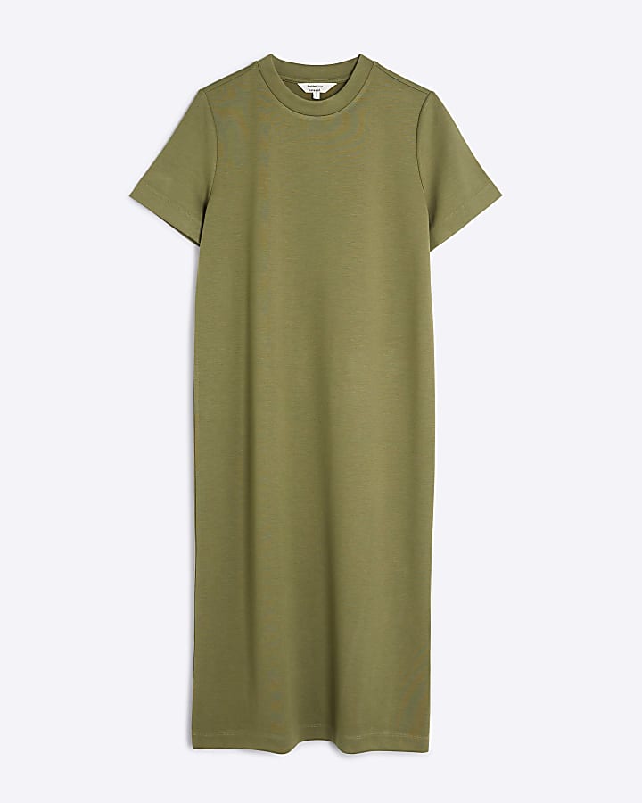 Petite Khaki Premium Maxi T-Shirt Dress