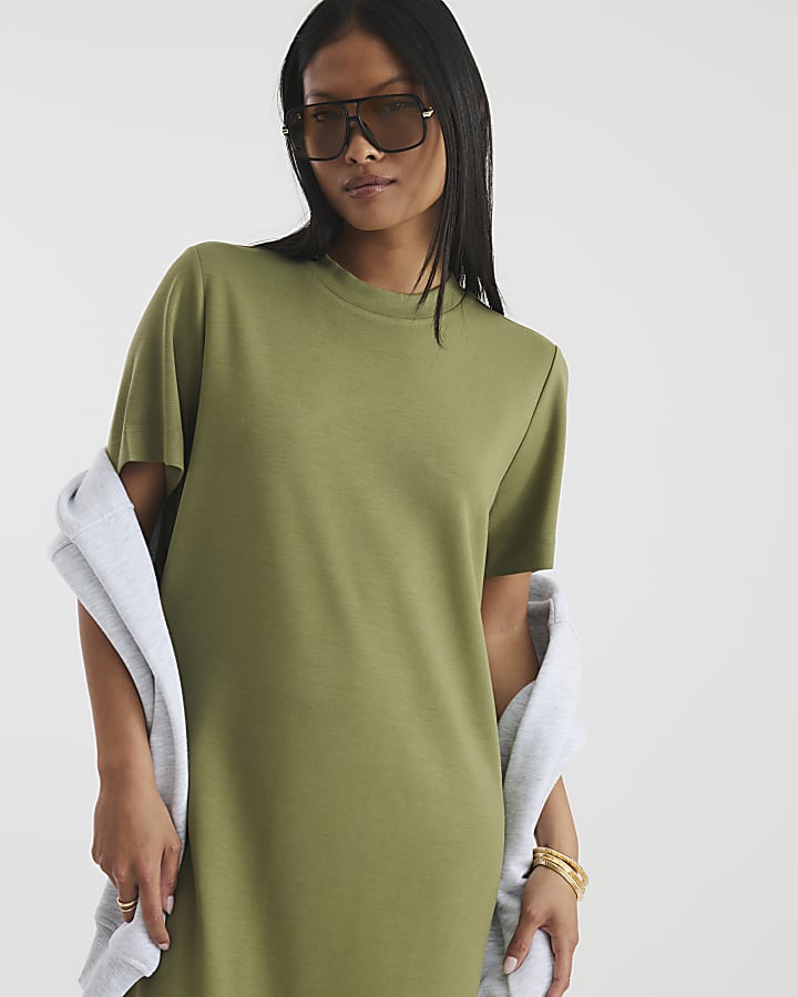Petite Khaki Premium Maxi T-Shirt Dress