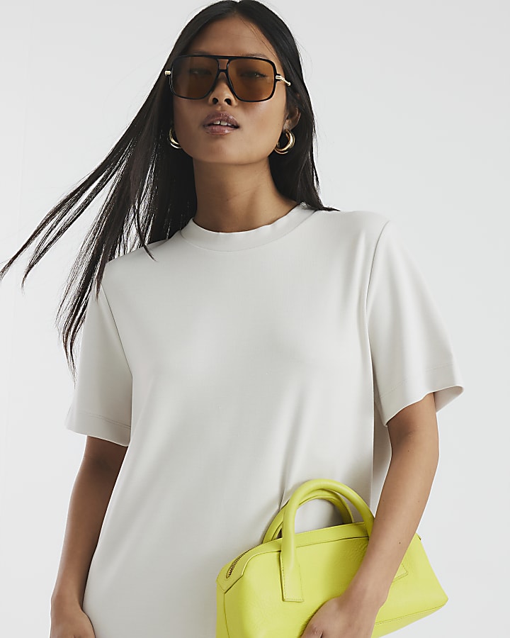 Petite Cream Short Sleeve Mini T-shirt Dress