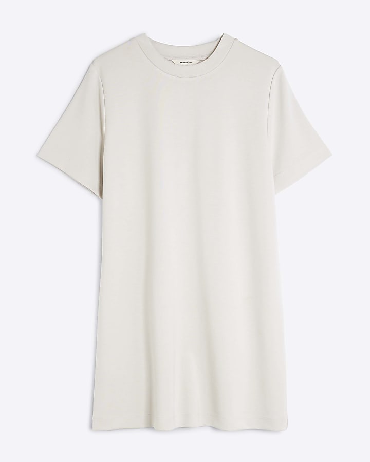 Petite Cream Short Sleeve Mini T-shirt Dress