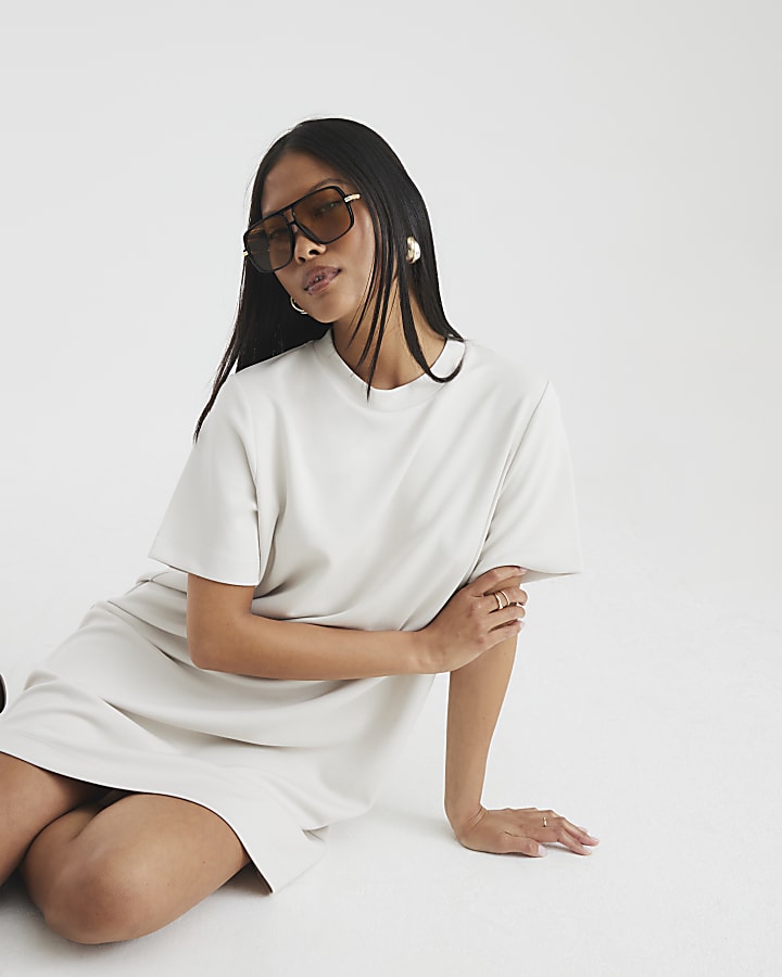 Petite Cream Short Sleeve Mini T-shirt Dress