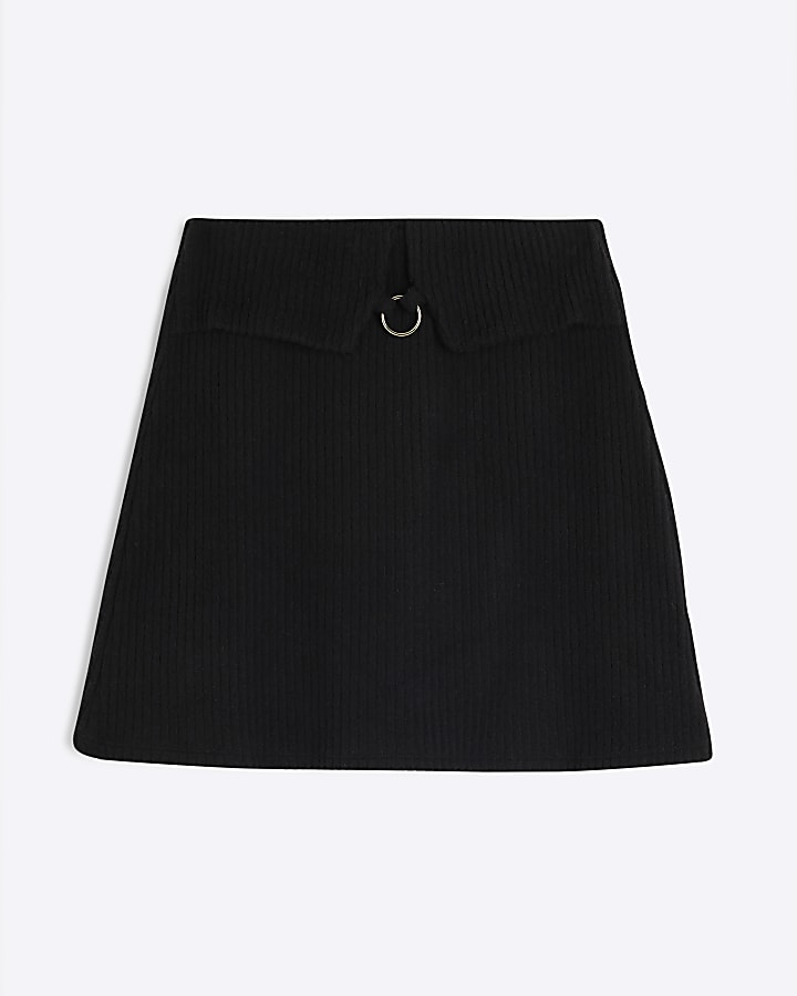 Black Trimmed Ribbed Mini Skirt