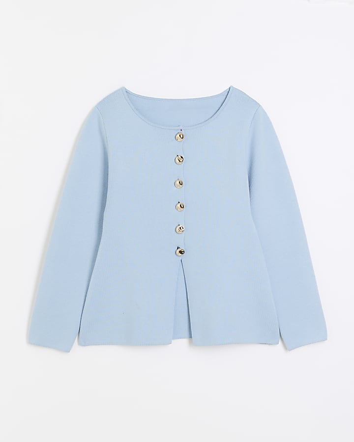 Blue Knit Button Cardigan