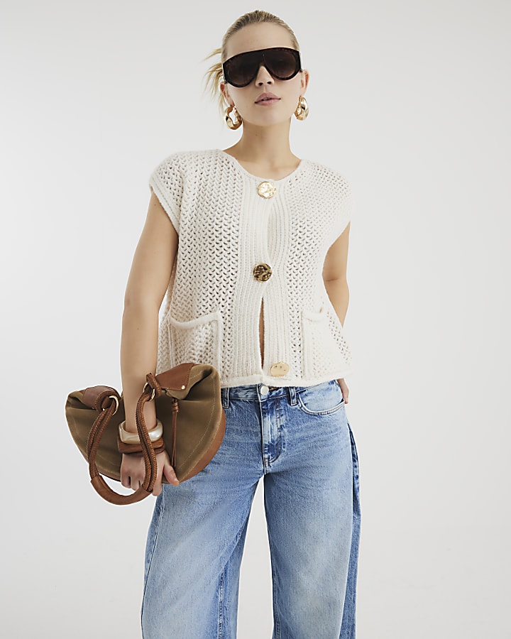 Cream Knit Button Waistcoat