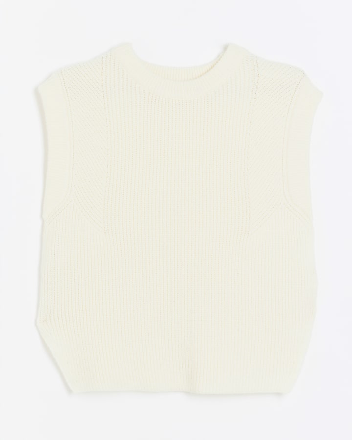 Cream Sleeveless Button Side Knit Vest