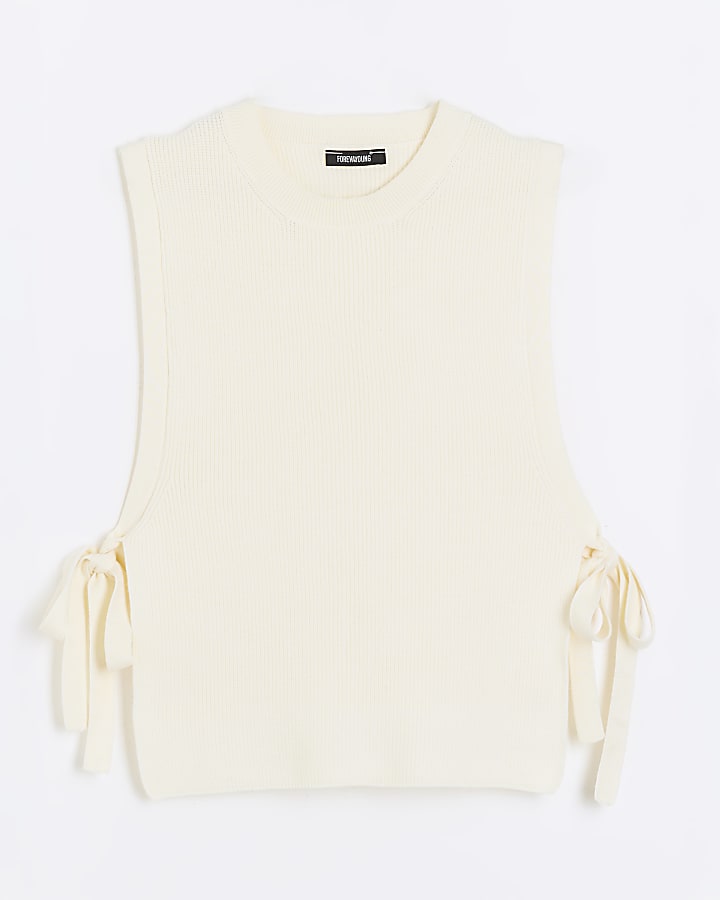 Cream Knit Tie Side Top