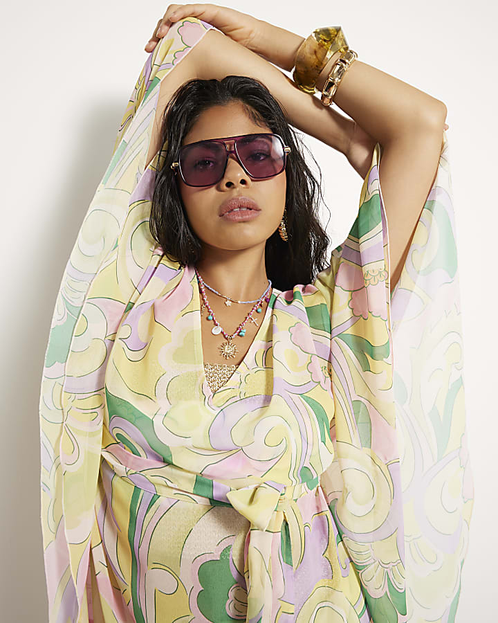 Multi Colour Swirl Chiffon Mini Kaftan